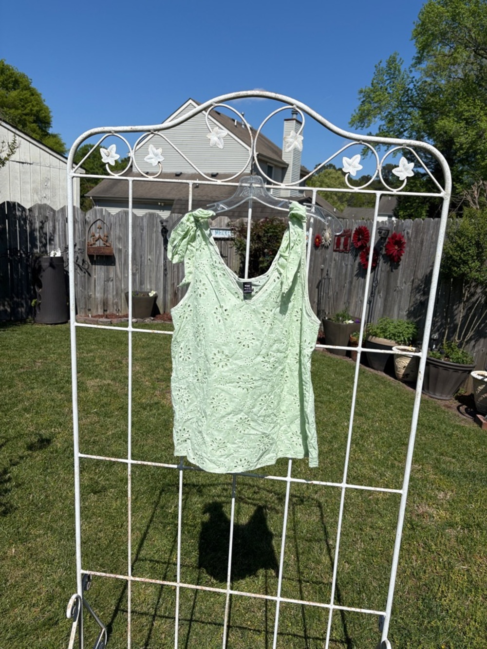 Light Green Eyelet Tie-Shoulder Women's Top